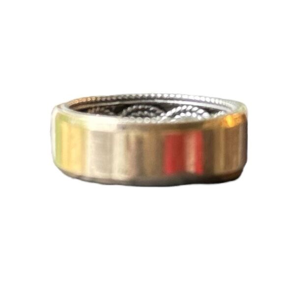 14K Solid White & Yellow Gold ArtCarved Designer Men’s Wedding Band Intricate Br - Picture 11 of 13